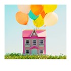 Verhuiskaart Vrolijk huis met ballonnen Polaroid